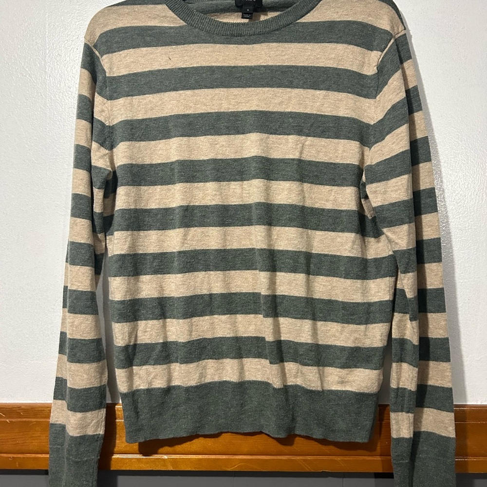 J. Crew Striped Crewneck Sweater in Green and Cream